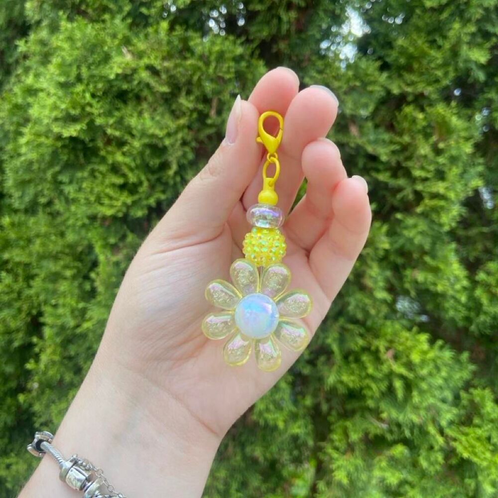 Yellow Flower keychain with beads